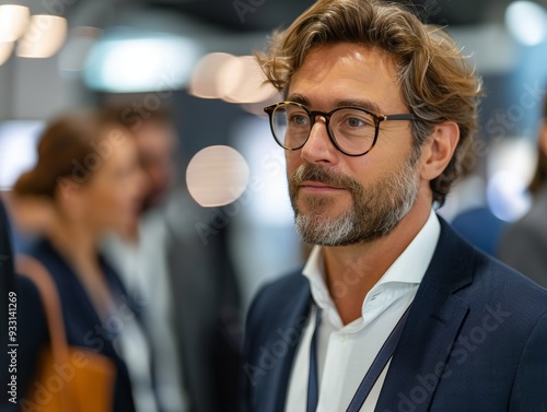 A Man in a Suit Wearing Glasses Looking Away