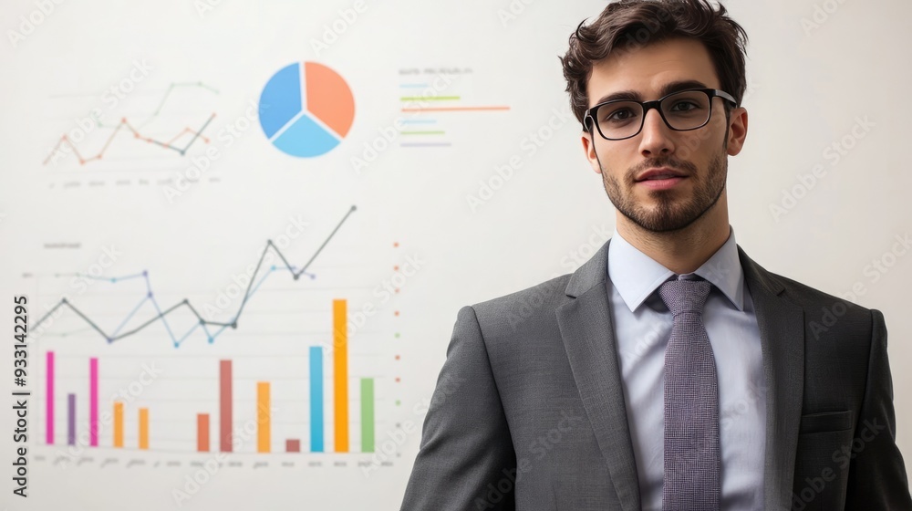 A businessman analyzing company performance metrics with a serious and evaluative demeanor, A businessman analyzing company performance metrics with a serious and evaluative demeanor,