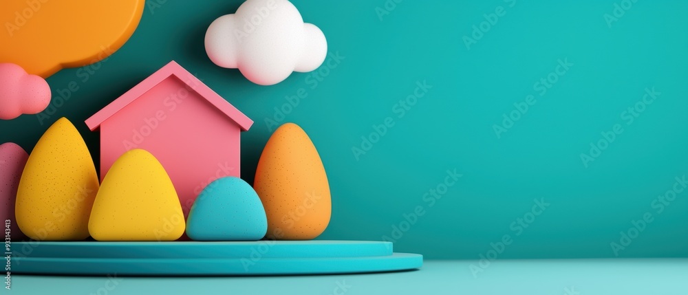 Fototapeta premium Magical Cartoon School with Colorful Classes and Lively Students, Selective Focus with Copy Space