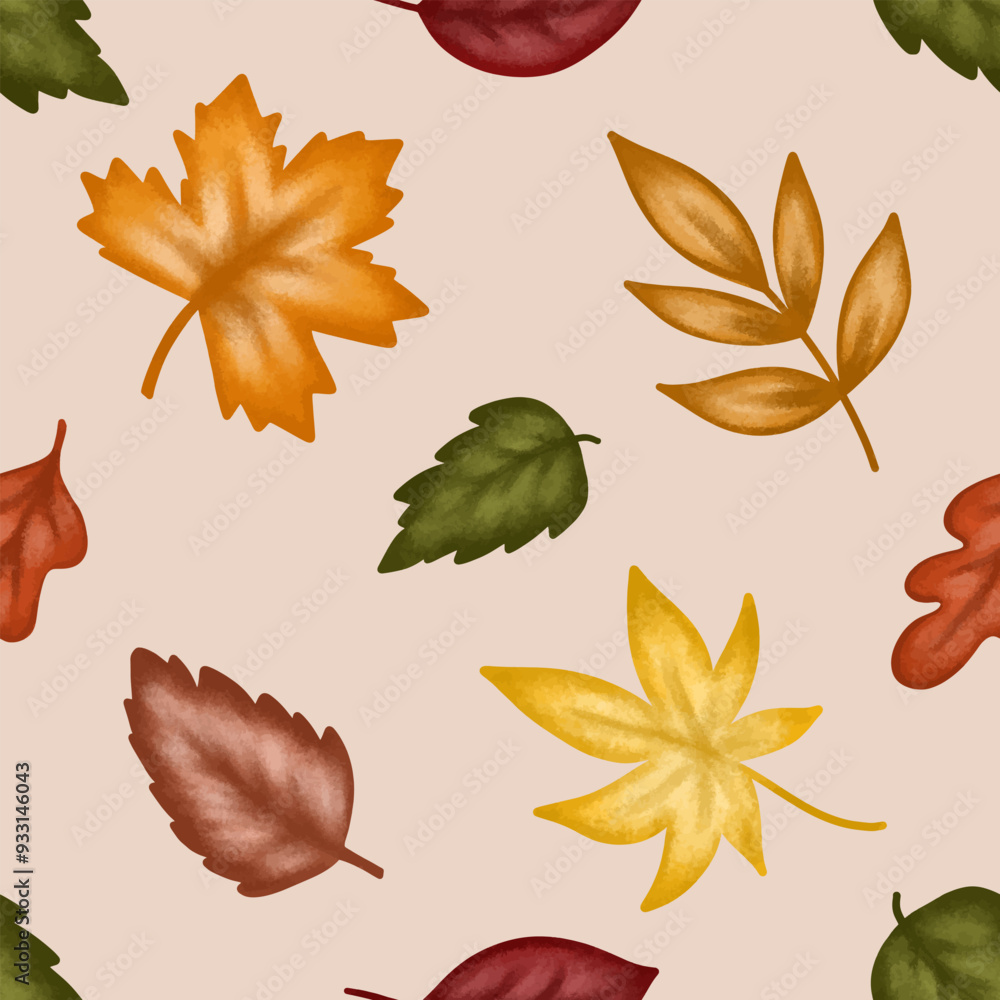 Fototapeta premium Autumnal pattern fall leaves design seamless background