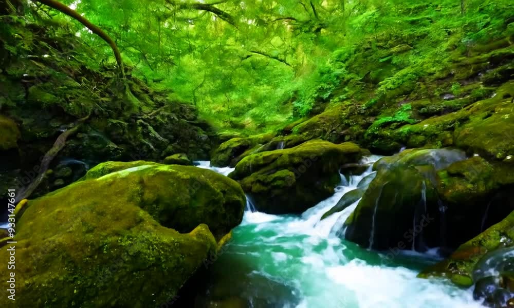 Emerald Gorge: Moss-Draped Rocks & Cascading Stream Emerald Gorge: Moss-Draped Rocks & Cascading Stream