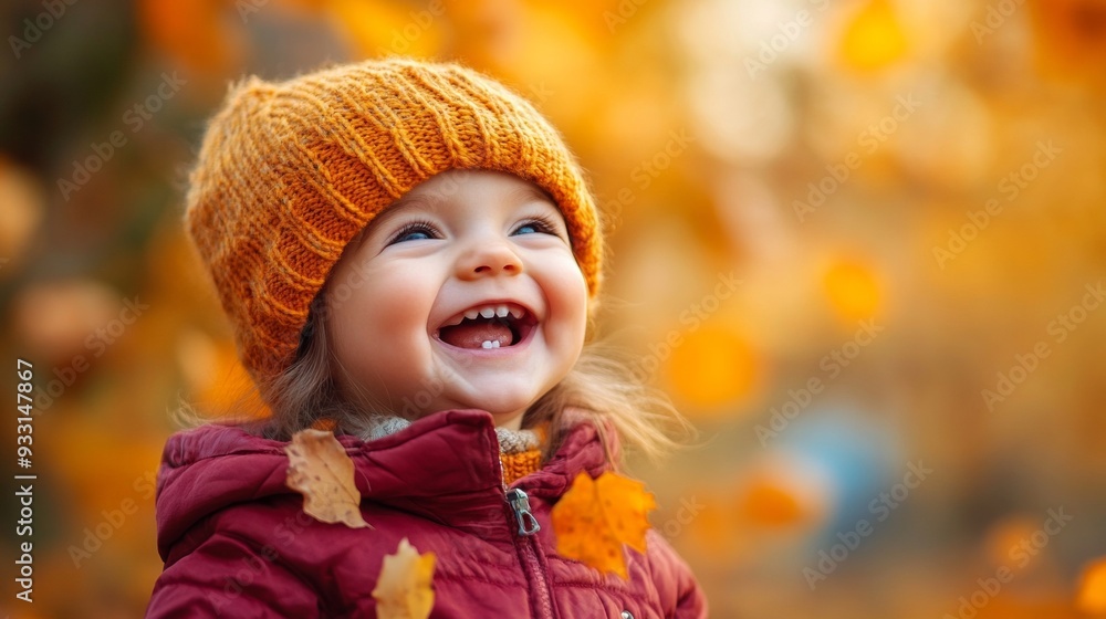 A happy kid in the autumn forest A happy kid in the autumn forest