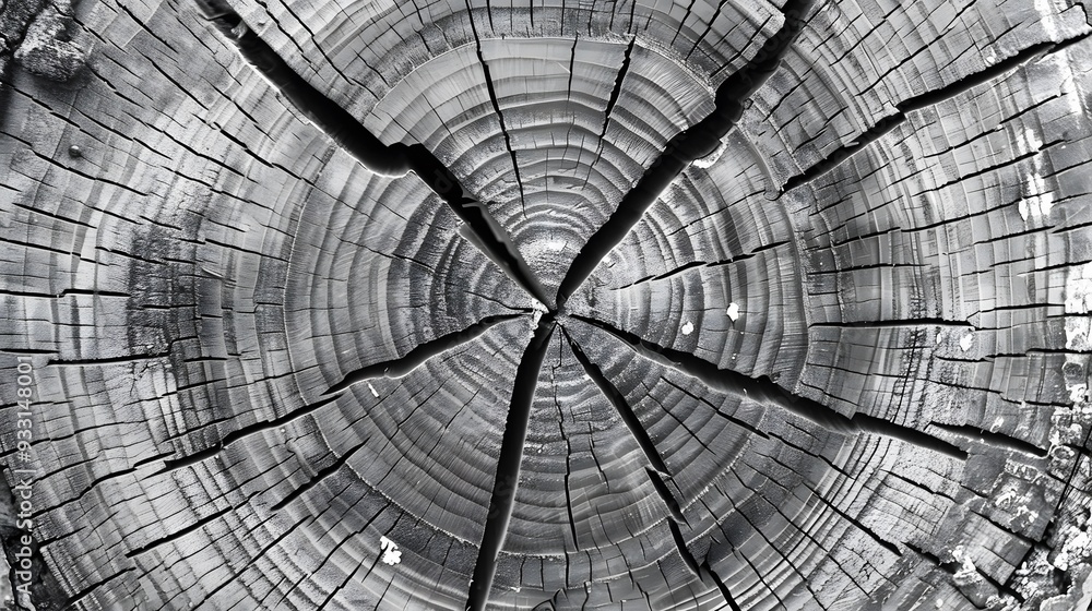 Warm gray cut wood texture. Detailed black and white texture of a felled tree trunk or stump. Rough organic tree rings with close up of end grain. Warm gray cut wood texture. Detailed black and white texture of a felled tree trunk or stump. Rough organic tree rings with close up of end grain.