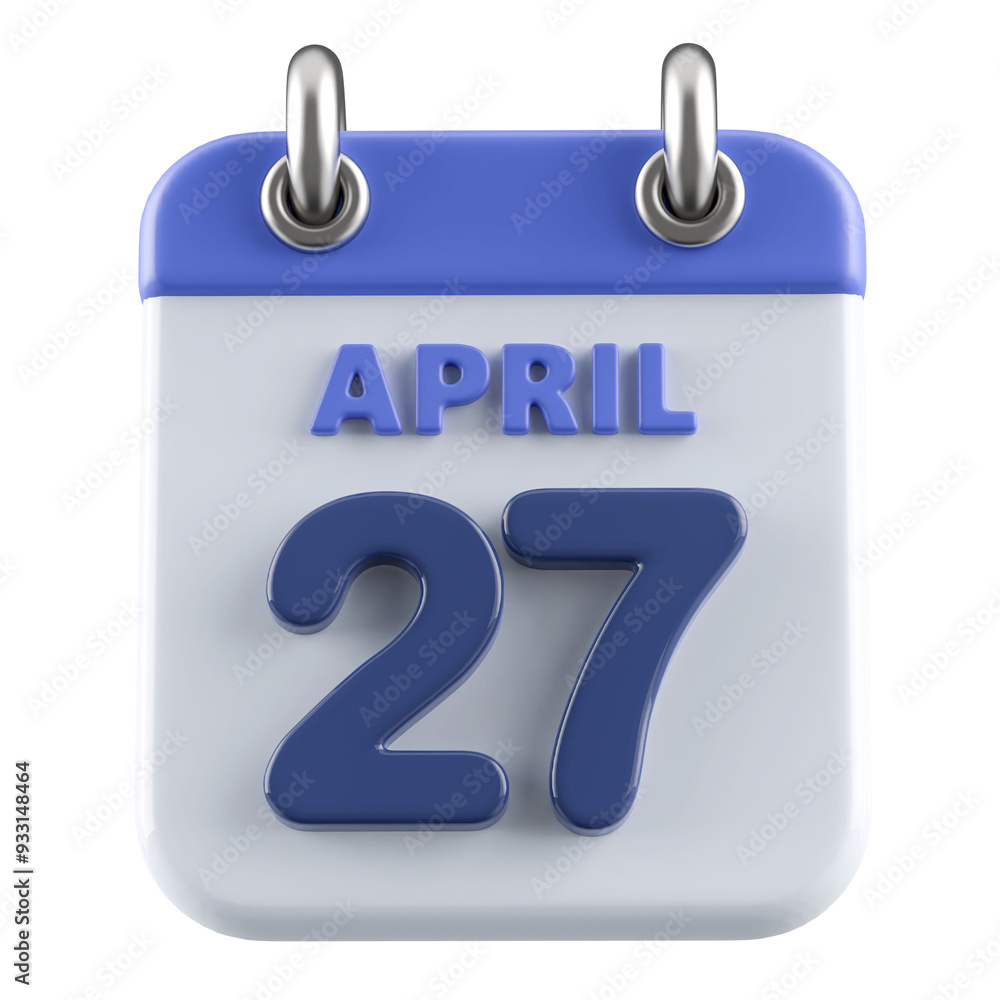 27th April Calendar Icon 3D Render