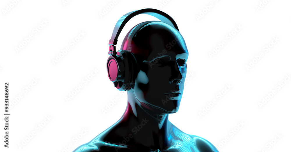 3D rendering, Close up portrait futuristic cyber punk man, front side shot, music cyber punk man, blue and pink neon colors glowing reflection, isolated on white background. 3D rendering, Close up portrait futuristic cyber punk man, front side shot, music cyber punk man, blue and pink neon colors glowing reflection, isolated on white background.