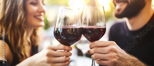 Couple Toasting with Glasses of Red Wine