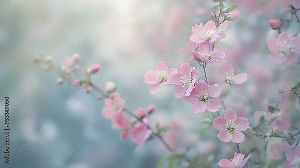 Delicate pink flowers in full bloom, with soft pastel hues, are captured against a dreamy, ethereal background, evoking a sense of calm and serenity. Delicate pink flowers in full bloom, with soft pastel hues, are captured against a dreamy, ethereal background, evoking a sense of calm and serenity.