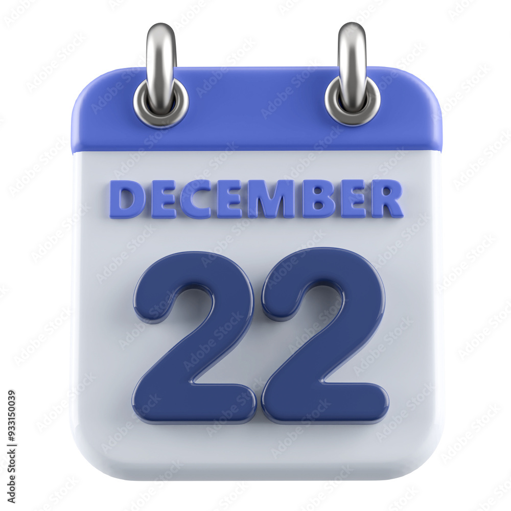 22nd December Calendar Icon 3D Render 22nd December Calendar Icon 3D Render