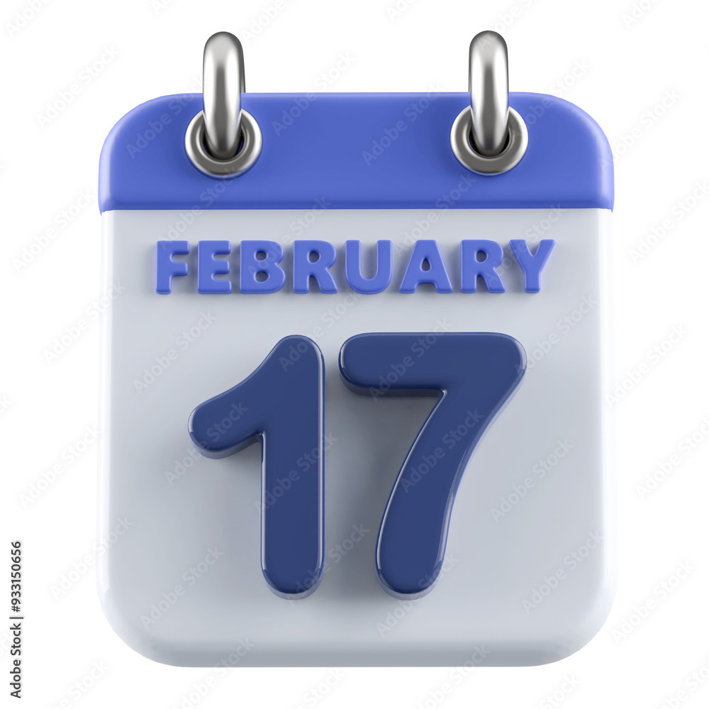 17th February Calendar Icon 3D Render 17th February Calendar Icon 3D Render