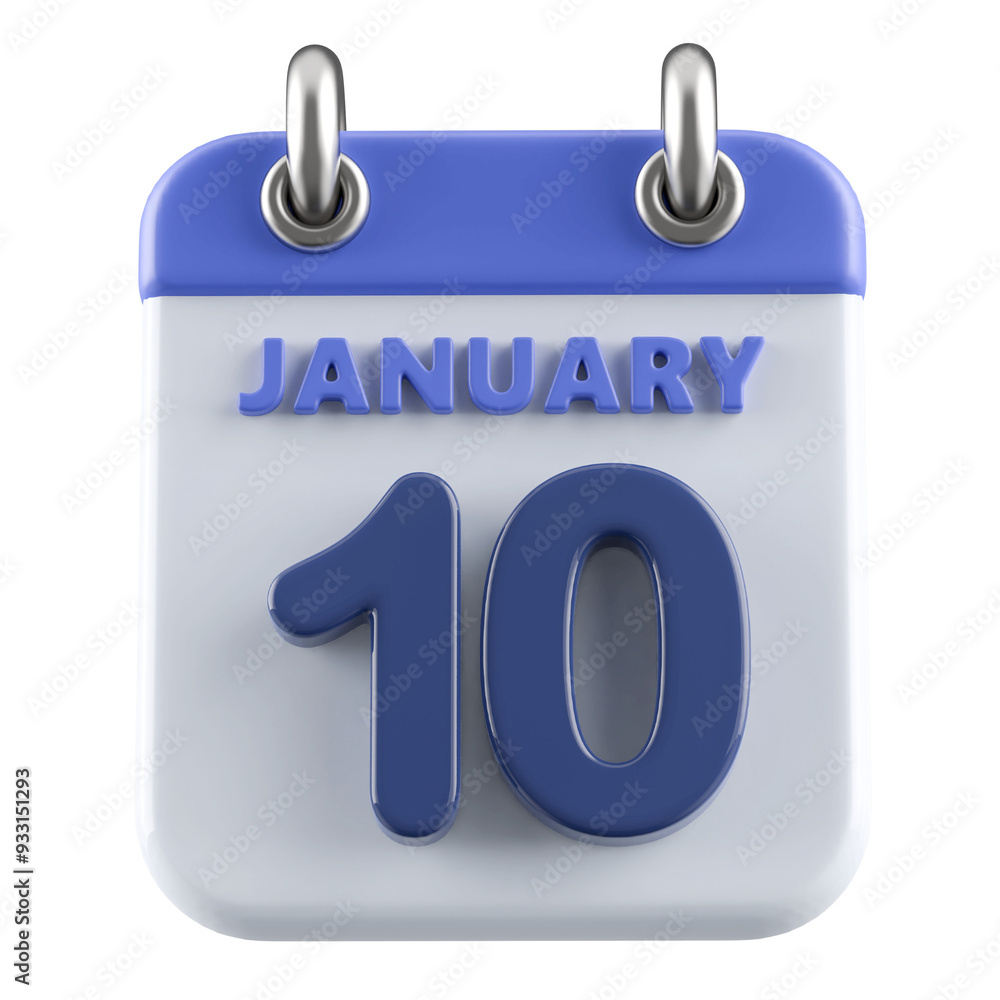 10th January Calendar Icon 3D Render 10th January Calendar Icon 3D Render