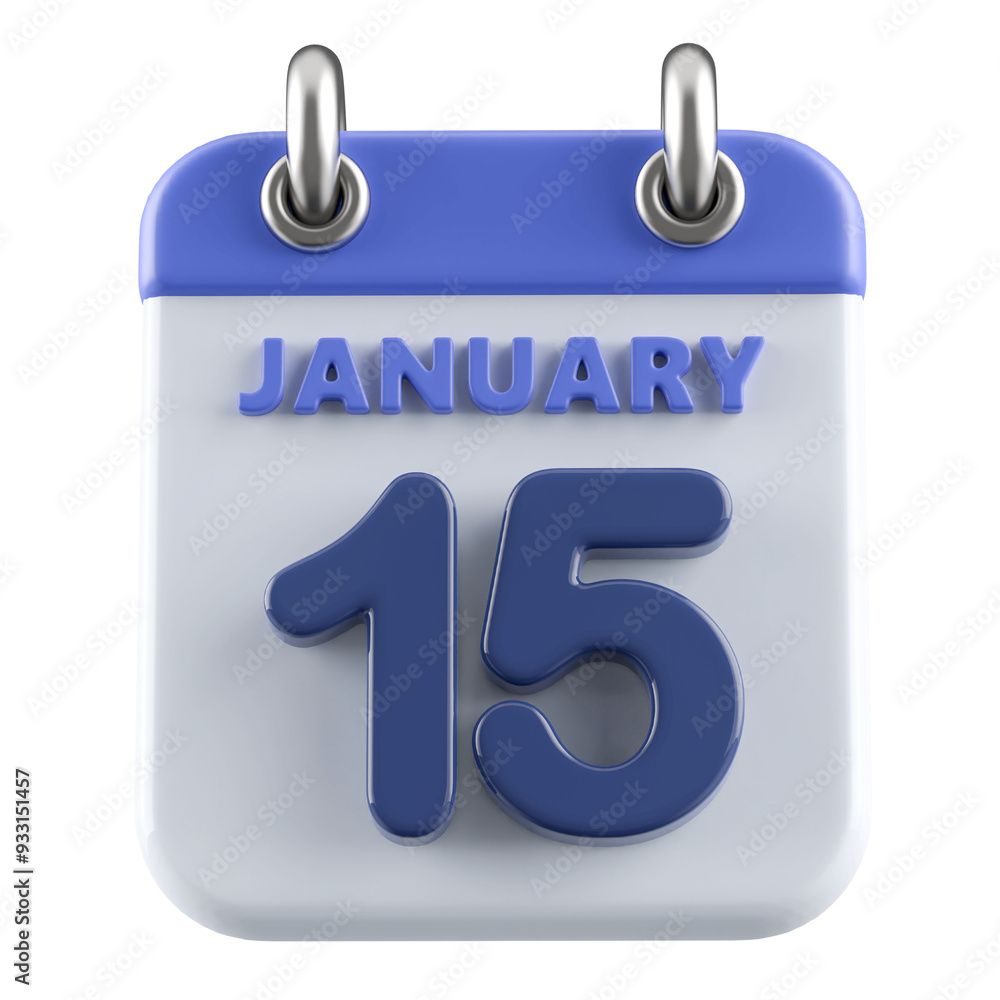 15th January Calendar Icon 3D Render 15th January Calendar Icon 3D Render