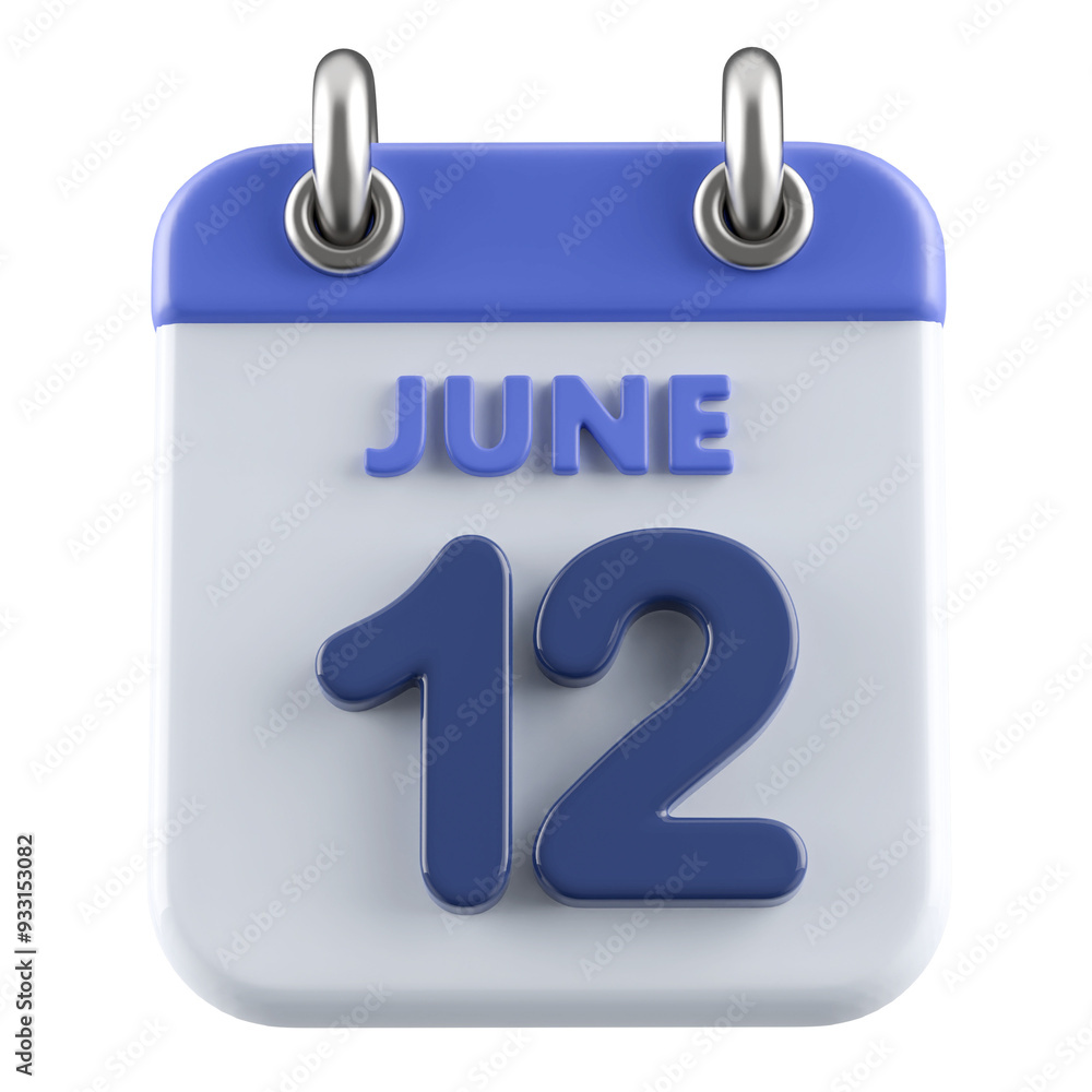 12th June Calendar Icon 3D Render 12th June Calendar Icon 3D Render