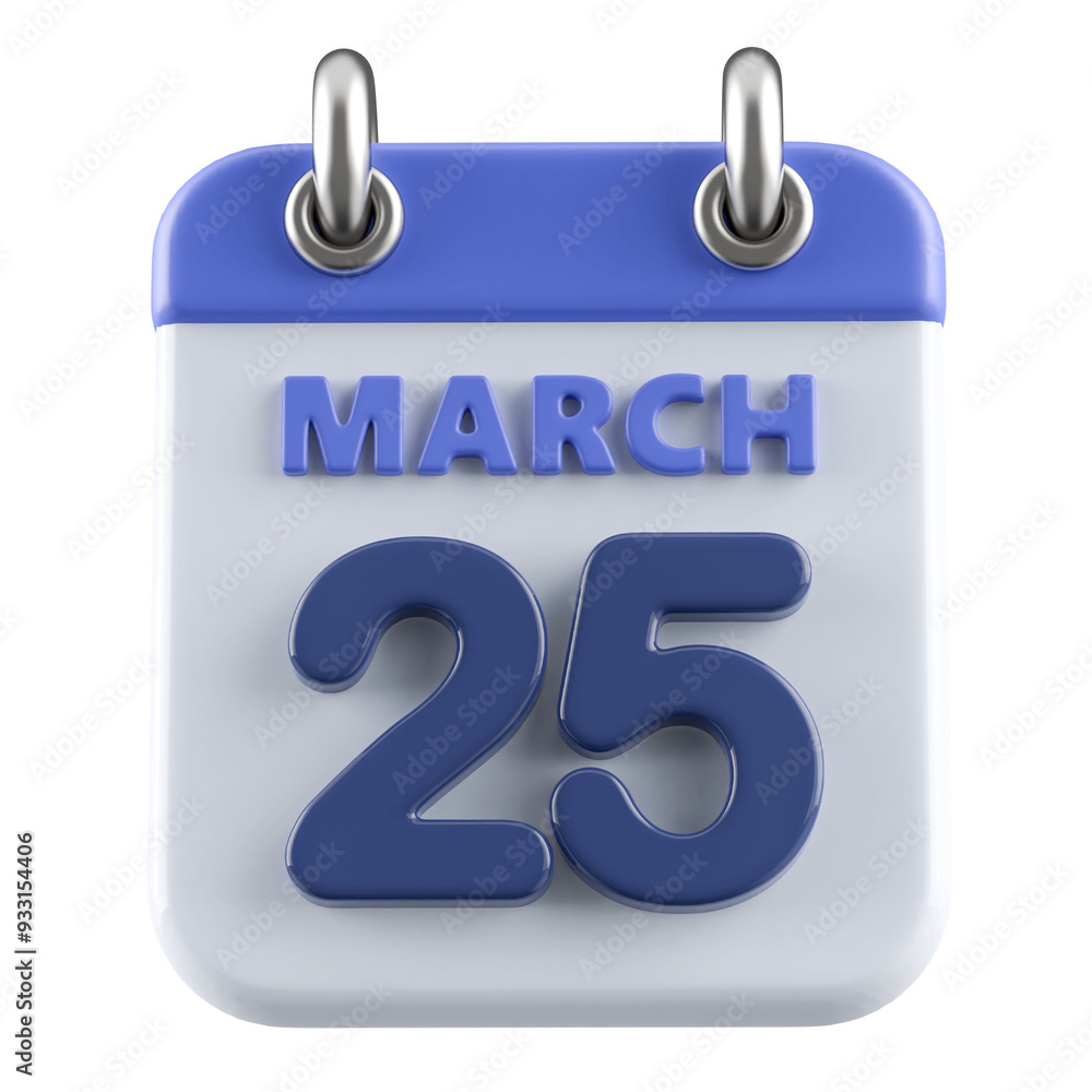 25th March Calendar Icon 3D Render 25th March Calendar Icon 3D Render