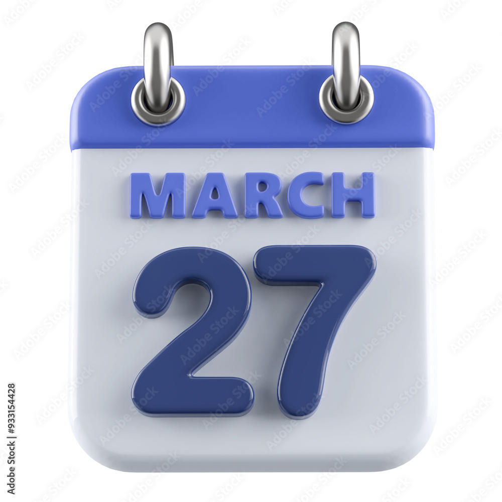27th March Calendar Icon 3D Render 27th March Calendar Icon 3D Render