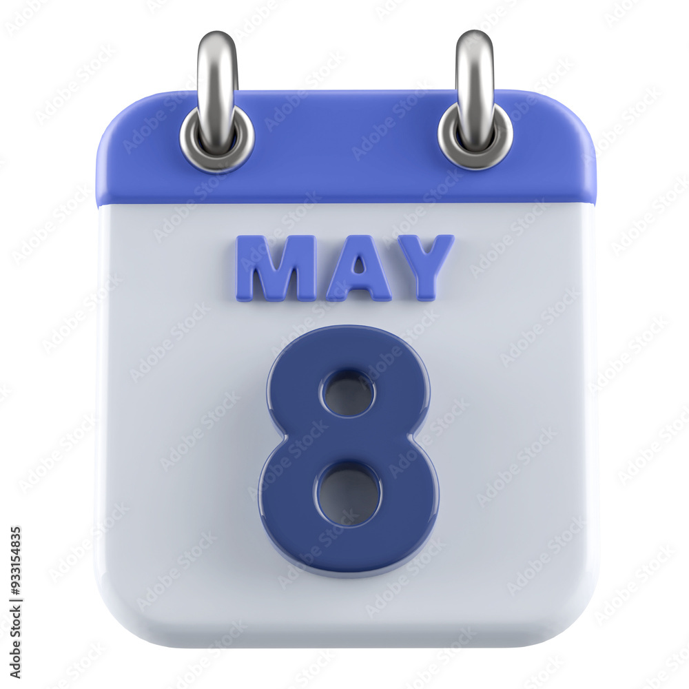 8th May Calendar Icon 3D Render 8th May Calendar Icon 3D Render