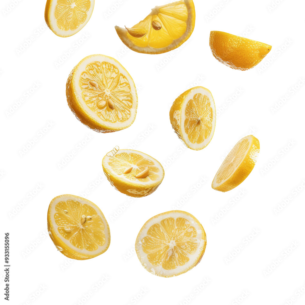 Floating slices of lemon isolate on white or transparent background Floating slices of lemon isolate on white or transparent background