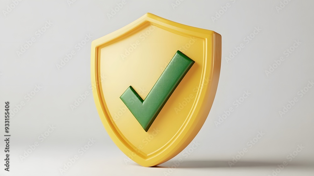 cartoon 3d Icon safety shield green check mark perspective . yellow symbol security safety icon. Green Checkmark in minimalistic style. 3d vector illustration. white background cartoon 3d Icon safety shield green check mark perspective . yellow symbol security safety icon. Green Checkmark in minimalistic style. 3d vector illustration. white background