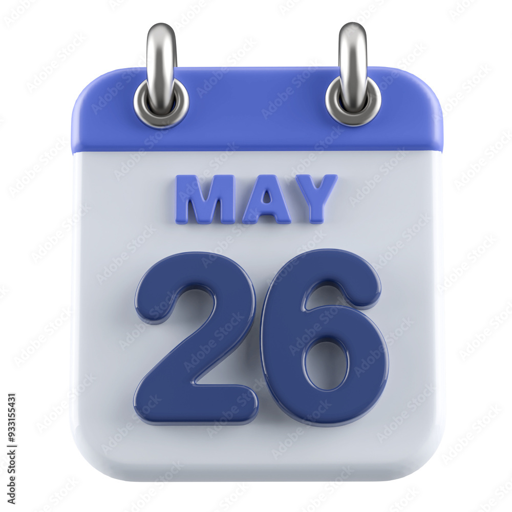 26th May Calendar Icon 3D Render 26th May Calendar Icon 3D Render