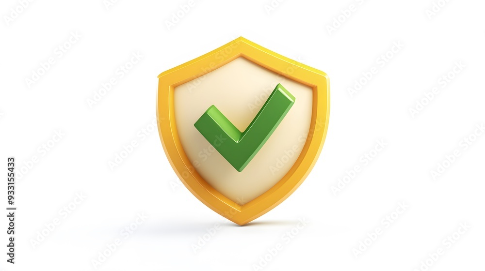 cartoon 3d Icon safety shield green check mark perspective . yellow symbol security safety icon. Green Checkmark in minimalistic style. 3d vector illustration. white background cartoon 3d Icon safety shield green check mark perspective . yellow symbol security safety icon. Green Checkmark in minimalistic style. 3d vector illustration. white background