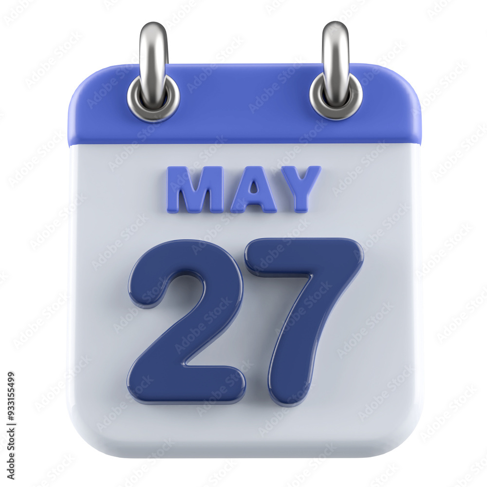 27th May Calendar Icon 3D Render 27th May Calendar Icon 3D Render