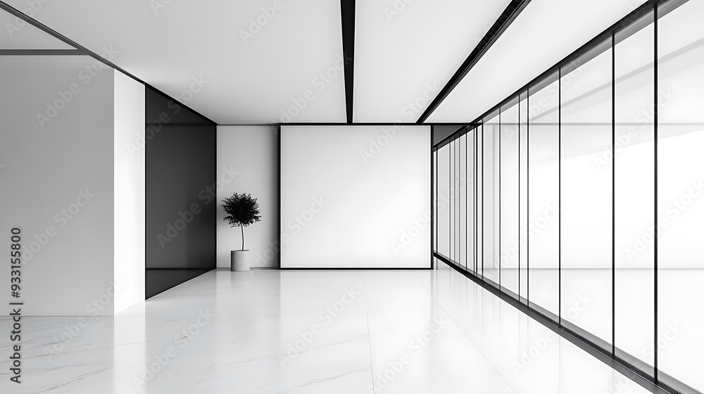 Minimalist Interior with Black and White Design and a Small Plant Minimalist Interior with Black and White Design and a Small Plant