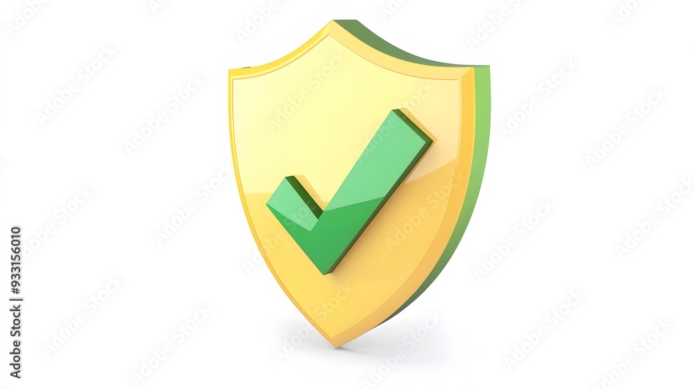 cartoon 3d Icon safety shield green check mark perspective . yellow symbol security safety icon. Green Checkmark in minimalistic style. 3d vector illustration. white background cartoon 3d Icon safety shield green check mark perspective . yellow symbol security safety icon. Green Checkmark in minimalistic style. 3d vector illustration. white background