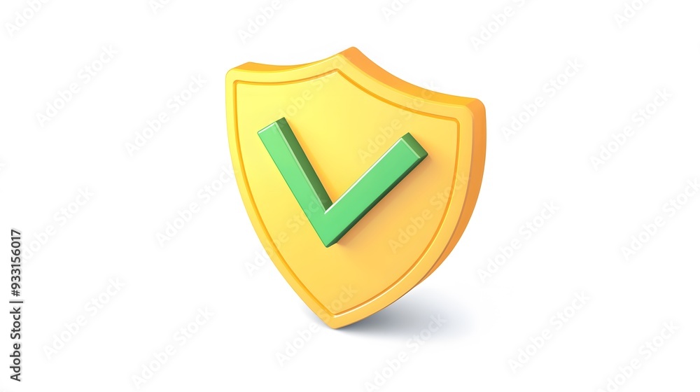 cartoon 3d Icon safety shield green check mark perspective . yellow symbol security safety icon. Green Checkmark in minimalistic style. 3d vector illustration. white background cartoon 3d Icon safety shield green check mark perspective . yellow symbol security safety icon. Green Checkmark in minimalistic style. 3d vector illustration. white background
