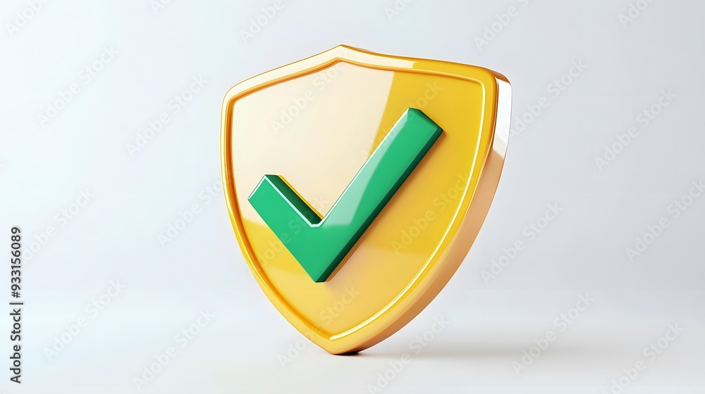 cartoon 3d Icon safety shield green check mark perspective . yellow symbol security safety icon. Green Checkmark in minimalistic style. 3d vector illustration. white background cartoon 3d Icon safety shield green check mark perspective . yellow symbol security safety icon. Green Checkmark in minimalistic style. 3d vector illustration. white background