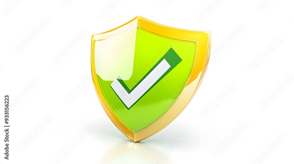 cartoon 3d Icon safety shield green check mark perspective . yellow symbol security safety icon. Green Checkmark in minimalistic style. 3d vector illustration. white background cartoon 3d Icon safety shield green check mark perspective . yellow symbol security safety icon. Green Checkmark in minimalistic style. 3d vector illustration. white background