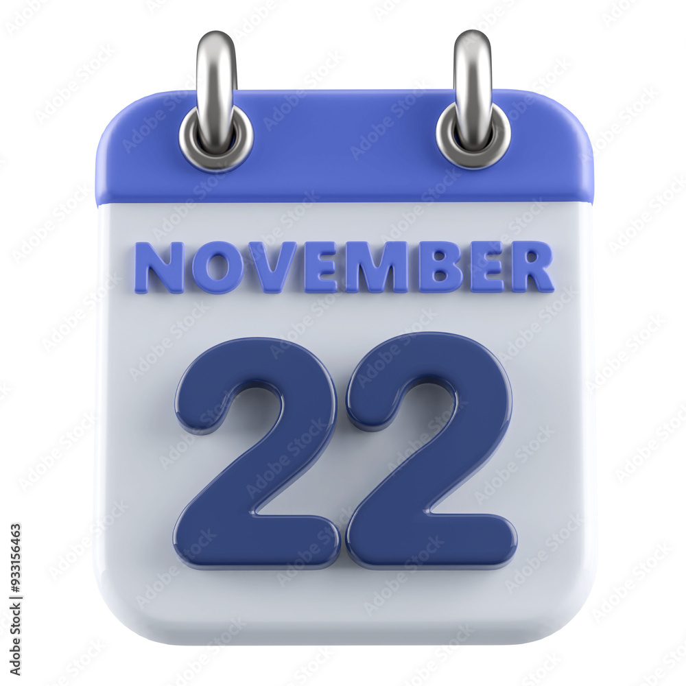 22nd November Calendar Icon 3D Render 22nd November Calendar Icon 3D Render