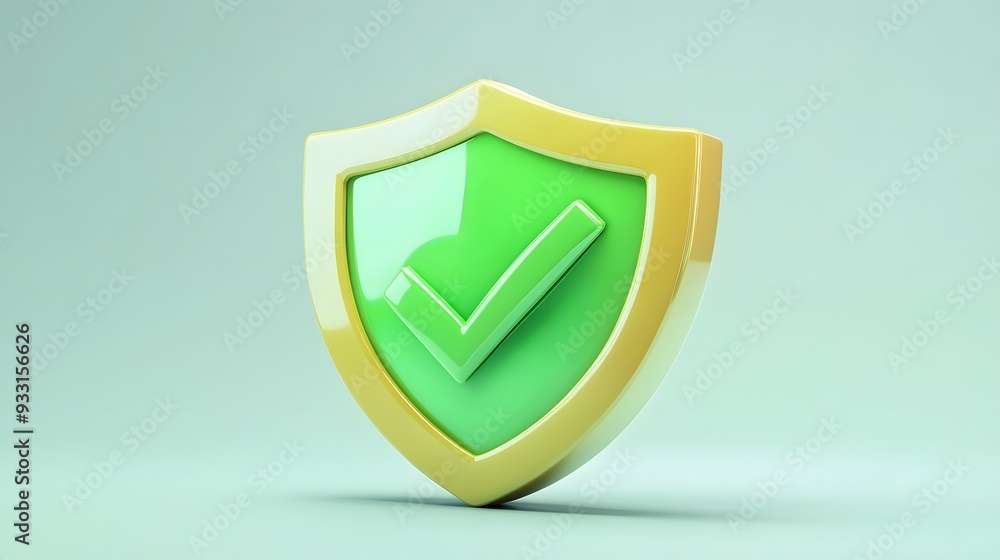 cartoon 3d Icon safety shield green check mark perspective . yellow symbol security safety icon. Green Checkmark in minimalistic style. 3d vector illustration. white background cartoon 3d Icon safety shield green check mark perspective . yellow symbol security safety icon. Green Checkmark in minimalistic style. 3d vector illustration. white background