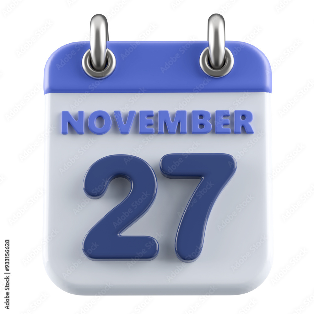 27th November Calendar Icon 3D Render 27th November Calendar Icon 3D Render