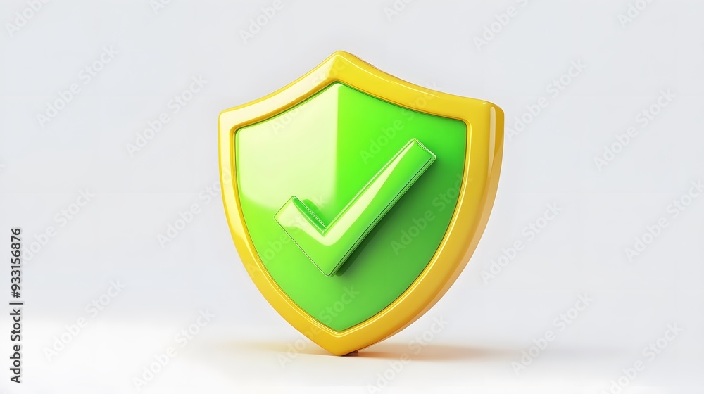 cartoon 3d Icon safety shield green check mark perspective . yellow symbol security safety icon. Green Checkmark in minimalistic style. 3d vector illustration. white background cartoon 3d Icon safety shield green check mark perspective . yellow symbol security safety icon. Green Checkmark in minimalistic style. 3d vector illustration. white background