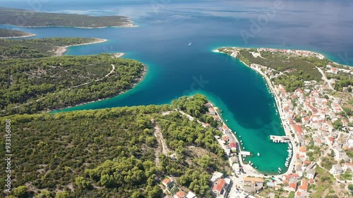 Stunning Aerial View of Selca Village on Brac Island with Emphasis on Traditional Stone Architecture and Surrounding Nature