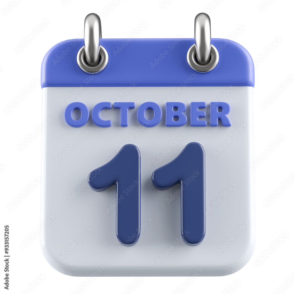 11th October Calendar Icon 3D Render 11th October Calendar Icon 3D Render