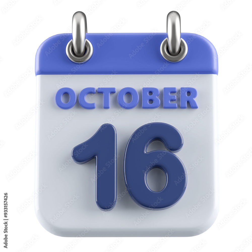 16th October Calendar Icon 3D Render 16th October Calendar Icon 3D Render