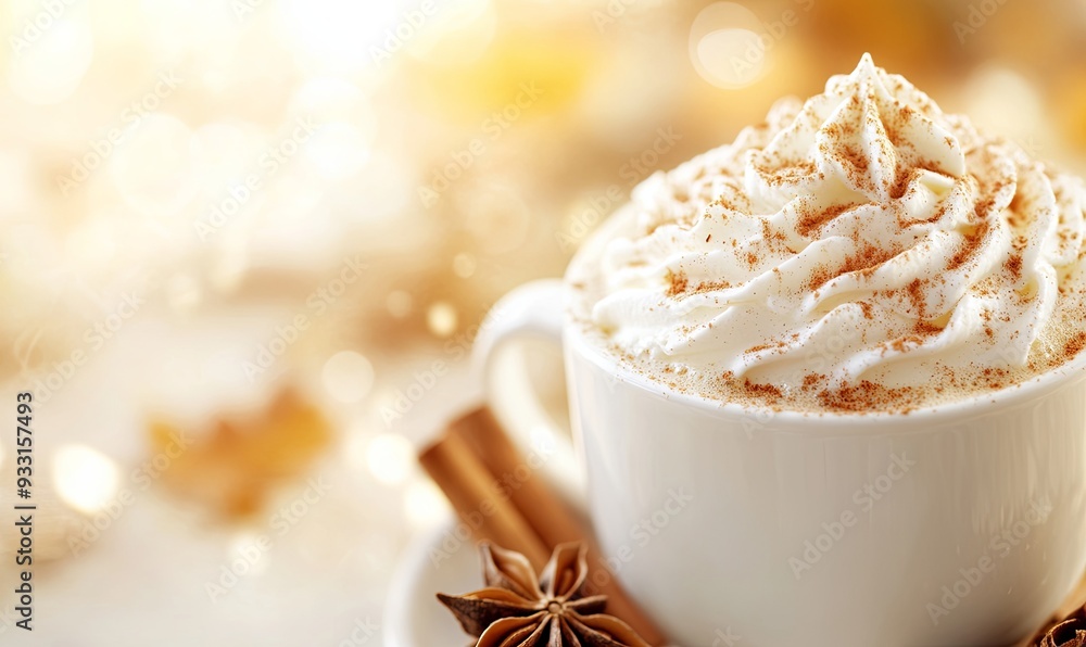 A white cup of coffee with whipped cream and cinnamon on top A white cup of coffee with whipped cream and cinnamon on top