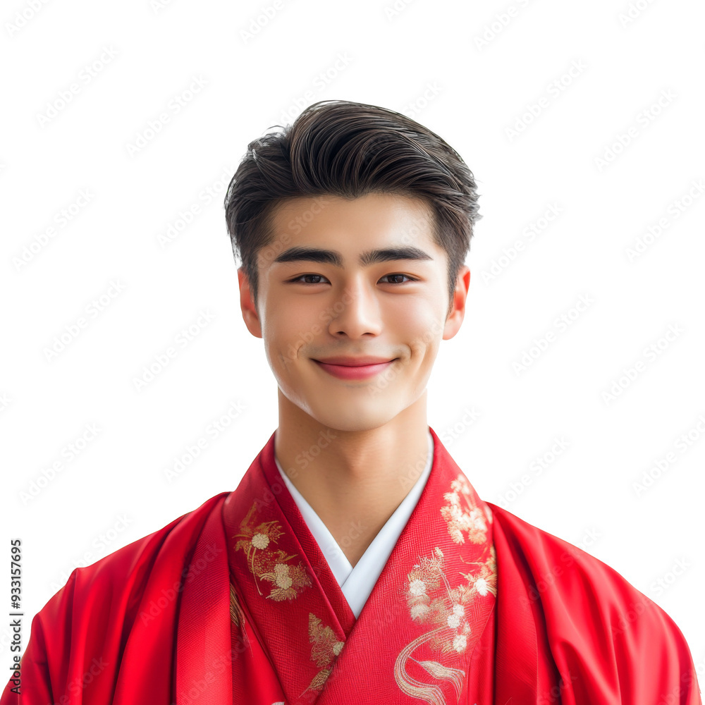 Young Japanese Man in Traditional Clothing Inspired Portrait on Transparent Background Young Japanese Man in Traditional Clothing Inspired Portrait on Transparent Background