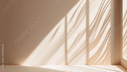 Natural window brown tan color shadow overlay on clean minimal light white background. soft wave effect texture wallpaper
