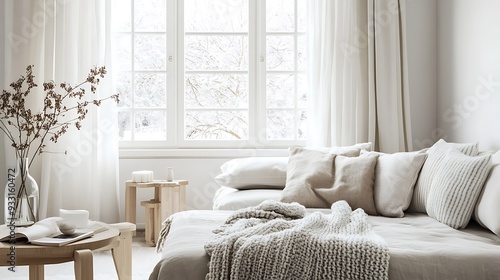 Minimalist Bedroom with a Large Window and White Bedding