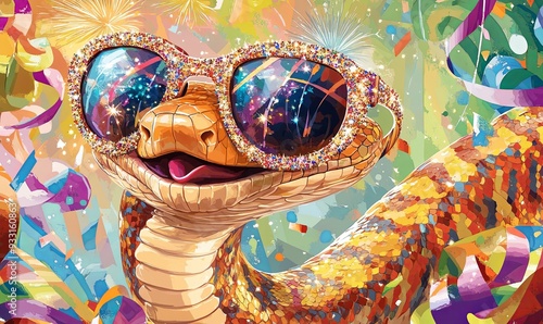 A snake wearing sunglasses and a smiley face photo