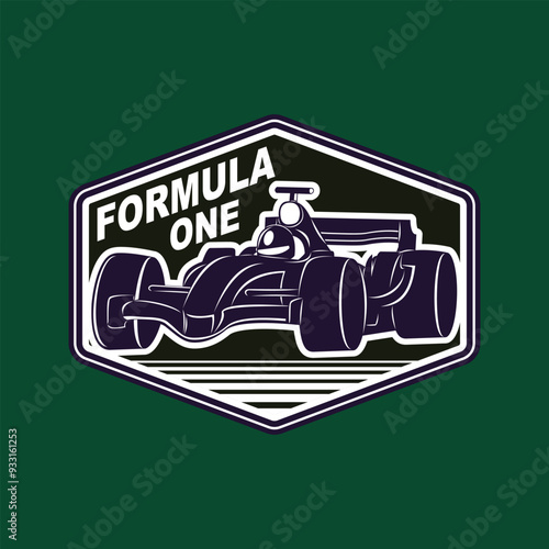 Formula One F 1 Race Car Emblem Logo Retro Black and White Vector