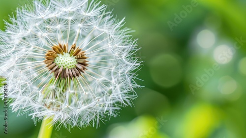 Captivating macro photograph of a large white dandelion showcasing intricate details with a beautiful depth of field, creating an abstract nature background filled with enchanting floral textures.