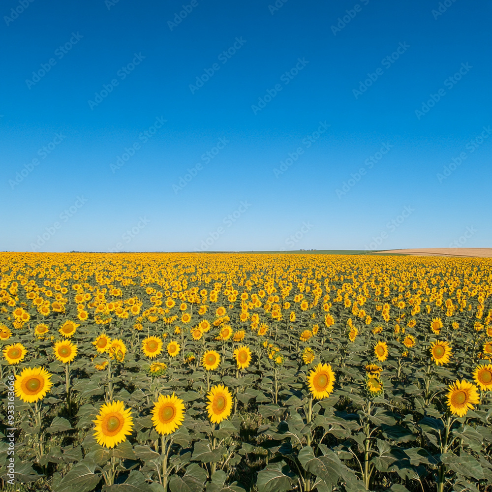 Obraz premium Sunflowers large field August.