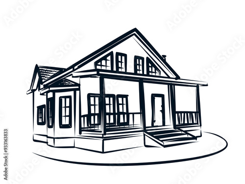 The sketch of a large wooden house.