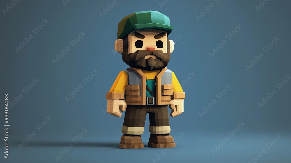 3d low poly character, short beard and green cap, wearing an adventure jacket 3d low poly character, short beard and green cap, wearing an adventure jacket