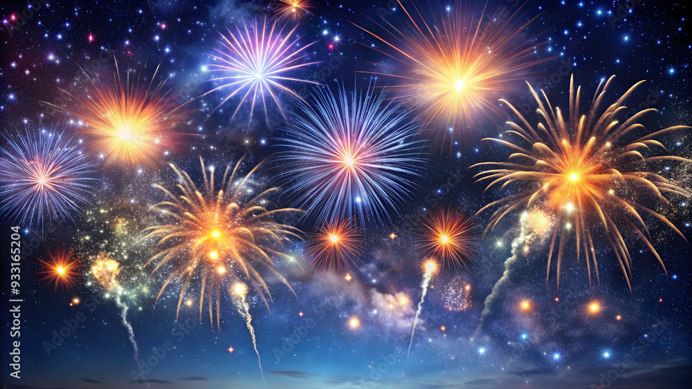 Photo Realistic as Clear night sky with stars and fireworks concept as A serene night sky filled with stars and vibrant fireworks capturing the essence of celebration ideal for business presentations Photo Realistic as Clear night sky with stars and fireworks concept as A serene night sky filled with stars and vibrant fireworks capturing the essence of celebration ideal for business presentations
