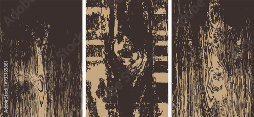 Set of old grunge dark textured empty wooden backgrounds, the surface of the old brown wood texture. shabby wood style, vector abstract. 