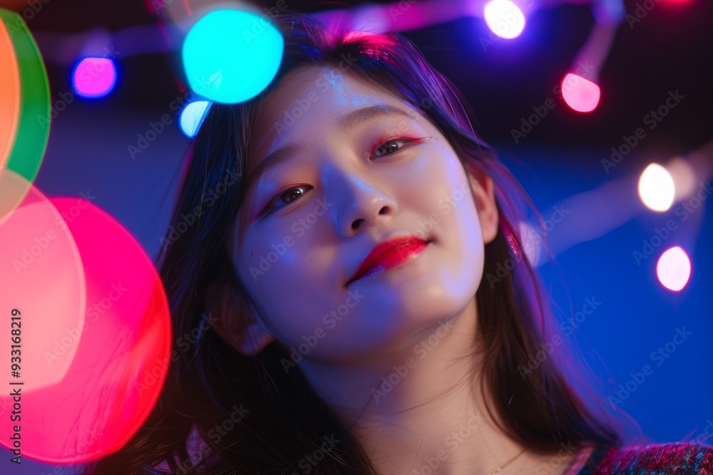 Outgoing and charming korean girl captures carefree vibes selfie. Modern photogenic korean girl has moment of laughter and grace. This image represents confidence and playful essence of modern Outgoing and charming korean girl captures carefree vibes selfie. Modern photogenic korean girl has moment of laughter and grace. This image represents confidence and playful essence of modern
