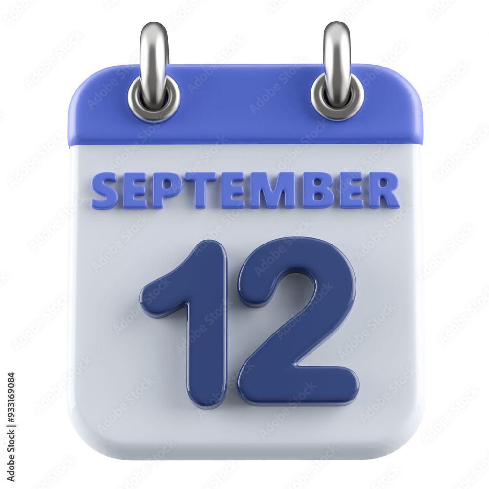 12th September Calendar Icon 3D Render 12th September Calendar Icon 3D Render